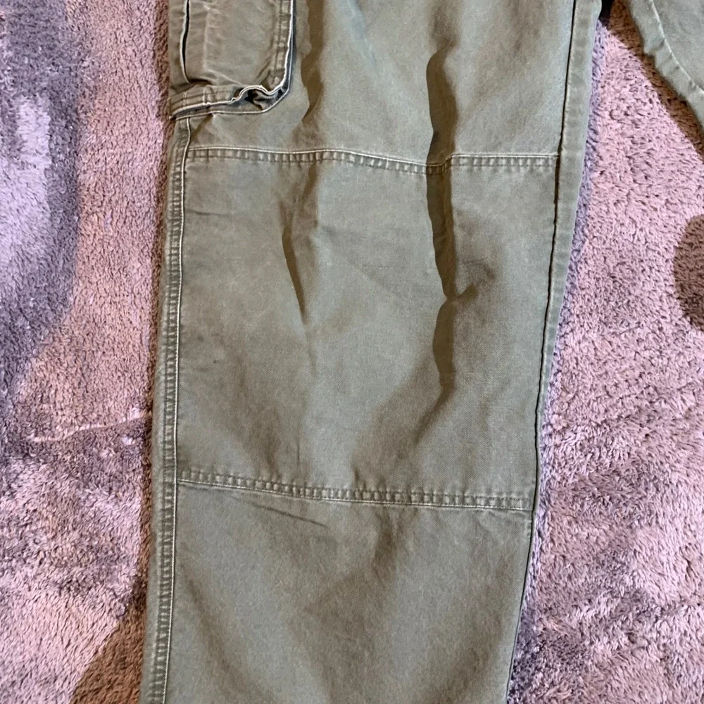 Cabelas Trail Hiker Mens Cargo‎ Pants Olive Green Canvas Elastic Waist 44x32
